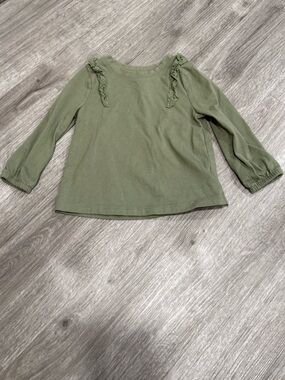Cat & Jack Olive Green Long Sleeve Top with Shoulder Ruffle